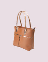 Chic Caramel Tote with Exquisite Metallic